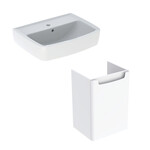 Umywalka kompaktowa Rekord - kształt geometryczny, B50 cm, H17 cm, T38 cm, z otworem na baterię, z przelewem Szafka podumywalkowa Rekord 50 cm, biała